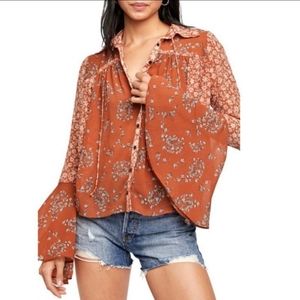 Free People Serena Printed Floral Bell Sleeves Size L